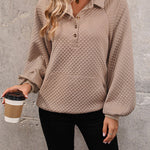 Lapel textured pullover sweatshirt