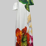 A-Line Loose Elasticity Flower Print One-Shoulder Maxi Dresses
