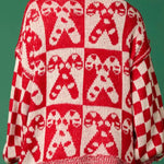 Christmas Candy Plaid Round Neck Long Sleeve Loose Knit Sweater