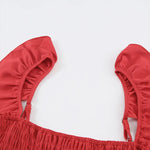 Red Smocked Ruffle Strap Pocket Wide Leg Jumpsuit