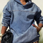 Long Sleeves Loose Pockets Solid Color Split-Joint Hooded Sweatshirt Tops