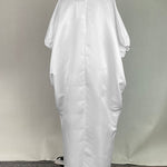 Half Sleeves Loose Elasticity Printed Split-Front Stand Collar Maxi Dresses