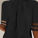 Loose Short Sleeves Pleated See-Through Split-Joint Stand Collar T-shirts