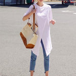 Solid Loose Simple Split-Front T-Shirt Top