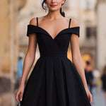 Black Off-the-Shoulder Fit-and-Flare Mini Dress