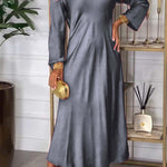 Solid Color V-neck Long-sleeved Loose Draped Maxi Dress