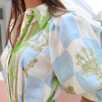 Unique Printed Long Sleeve Drawstring Pocket Shirt Midi Dress
