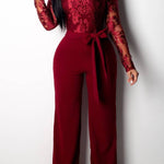 Off-the-shoulder lace wide-leg jumpsuit