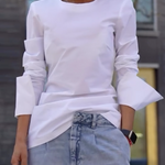Long Sleeves Loose Solid Color Round-Neck T-Shirts Tops
