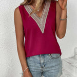Loose Sleeveless Split-Joint V-Neck Blouses Vest Top