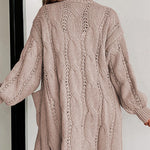 Ribbed Trim Hollow Knit Side Slits Cardigan