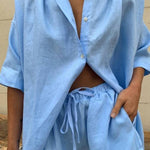 Single-breasted short-sleeved shirt two-piece suit