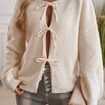 Solid Color Casual Loose Lace-up Knitted Sweater