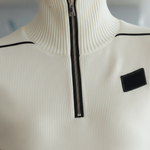 Women's Casual Ribbed Black Trim Zipper Half Turtleneck Sports Set