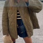 Solid Color Loose Round Neck Quilted Jacket