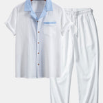 Textured Contrast Cuban Shirt & Straight Leg Pants