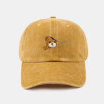 Zipper Bear Pattern Casual Washed Cotton Baseball Cap