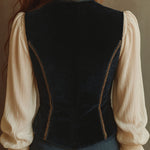 Vintage Baroque Navy Blue Velvet Embroidered Vest