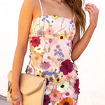 Dream World Floral Applique Adjustable Straps Mini Dress