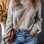 Gray Turtleneck Drop Shoulder Bubble Sleeve Knit Sweater