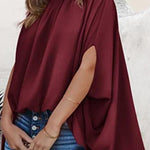 Dolman Sleeve Stand Collar Loose Casual Shirt