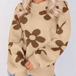 Floral Print Knitted Long Sleeve Pullover Sweater