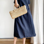 Casual Loose Solid Color Round-Neck Midi Dresses
