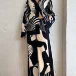 Long Sleeves Loose Contrast Color Pockets Printed Blouses&Pants Suits