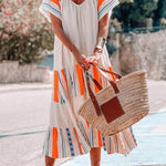 Summer loose casual dress with v-neck short sleeves in Formentera