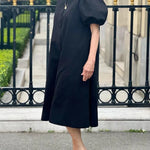 A-Line Loose Pleated Pockets Solid Color Round-Neck Midi Dresses