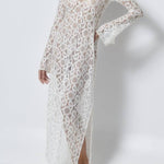 Santorini Sunset Floral Lace Long Sleeve Slit Vacation Maxi Dress