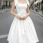 Square-Neck A-Line Dress With Structured Shoulder Detail