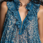 Boho Leopard Print Ruffle Chiffon Sleeveless Top