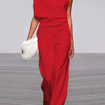 Margovil Cowl Neck One Shoulder Batwing Sleeve Party Suit