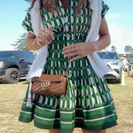 Short Sleeves Button Up Geometric Print Mini Dress
