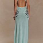 V Neck Sleeveless Open Back Knit Maxi Dress with Sequin
