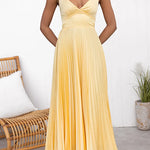 V Neck Backless Cut Out Pleated Maxi Cami Dress