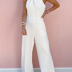 7 Colors Sleeveless Halter Waisted Wide Leg Jumpsuit