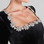 Jewel Trim Square Neck Padded Shoulder Mini Skirt