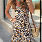 Leopard Print Round Neck Sexy Long Skirt
