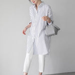 Urban Loose Solid Color Striped Lapel Blouse Top