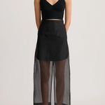 Embraces Modern Sheer Organza Pocket Oversized Tank and High Rise Slit Midi Skirt Set