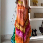 Rosha Georgette Crepe Tie-dye Print Layered Ruffles A-line Maxi Dress