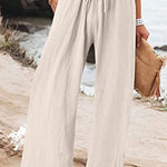 Cotton linen wide-leg drawstring beach pants casual pants
