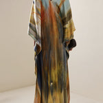 Batwing Sleeves Loose Printed Split-Joint V-Neck Maxi Dresses