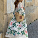 Holiday Leisure Coconut Tree Print Lace-up Loose Long Skirt
