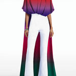 Half Sleeves High-low Contrast Color Gradient Round-neck T-Shirts Tops