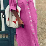 Casual Solid Patchwork Turndown Collar Shirt Dress Dresses(3 Colors)
