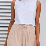 Spring and summer cotton and linen design sense strap loose wide-leg casual trousers