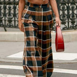 High Waisted Wide Leg Plaid Split-Joint Pants Trousers